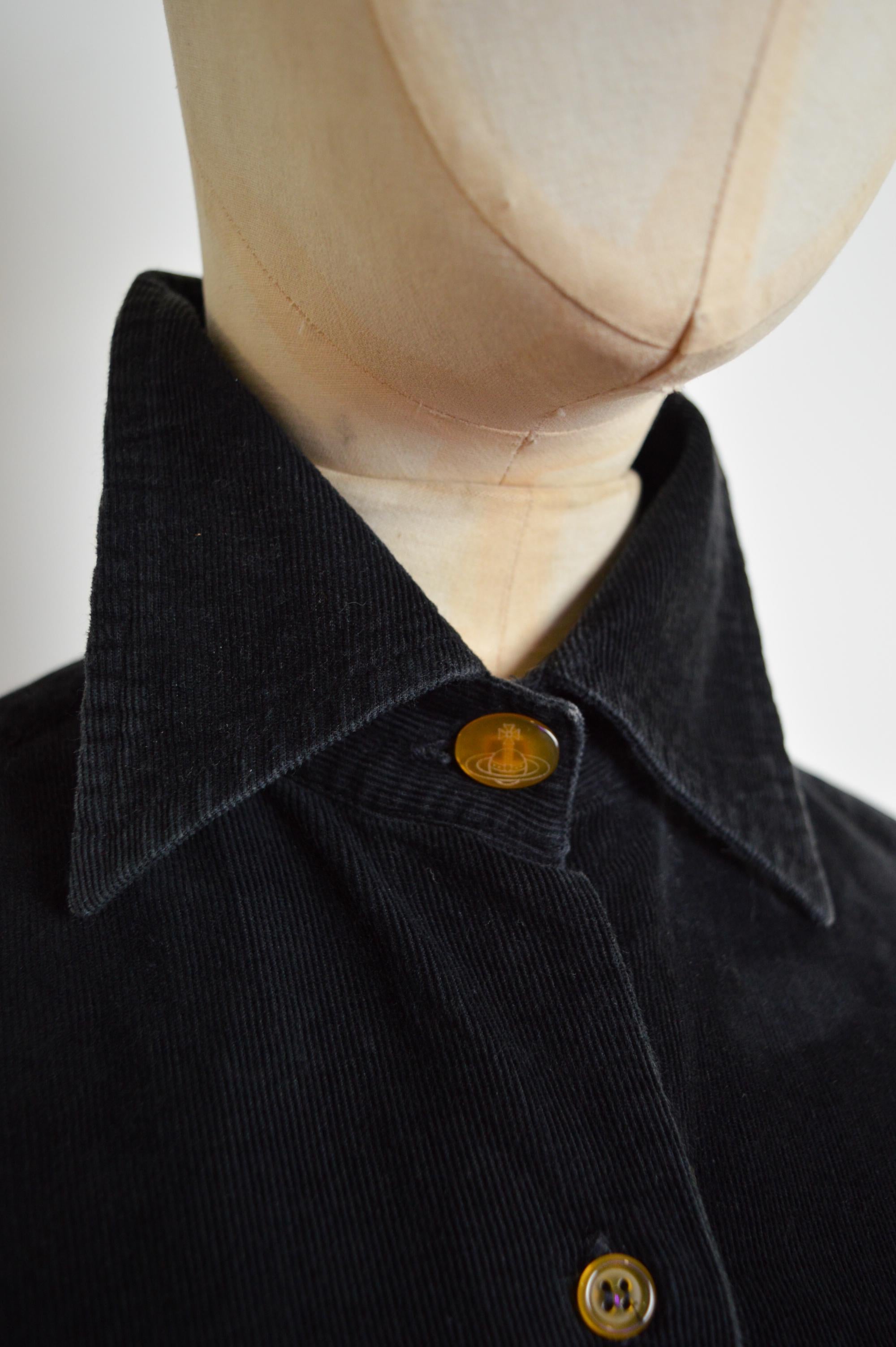 Long 1990's Vivienne Westwood Black Corduroy High Collar Orb Shirt - Chemise en vente 1