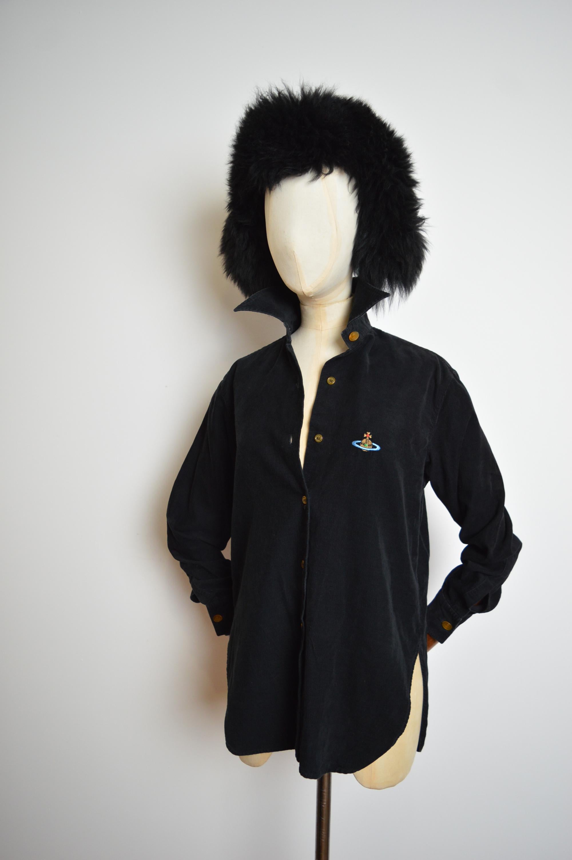 Long 1990's Vivienne Westwood Black Corduroy High Collar Orb Shirt - Chemise en vente 3
