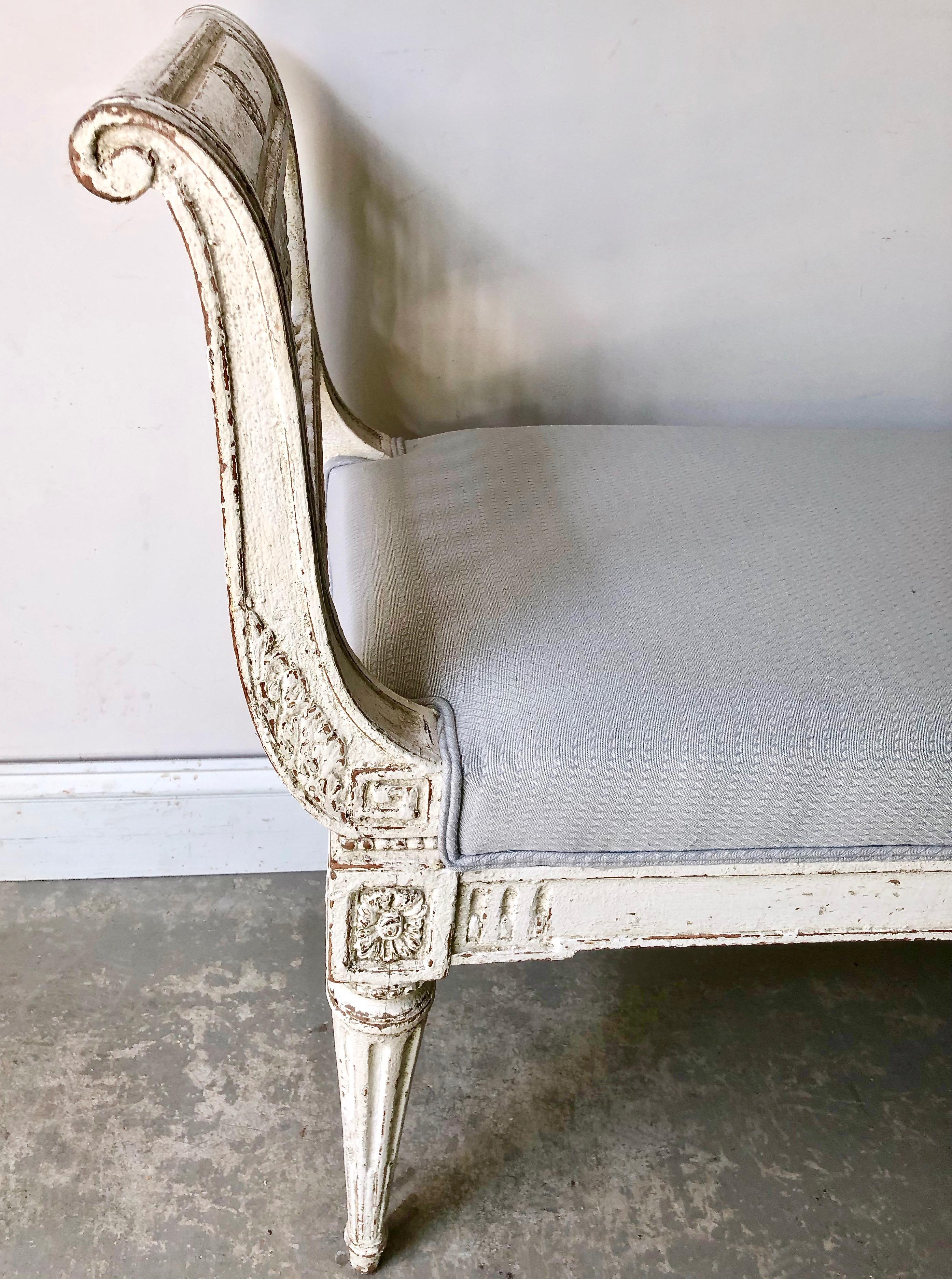 Hand-Carved Long 19th Century, French Louis XVI Style Banquette with Armrests