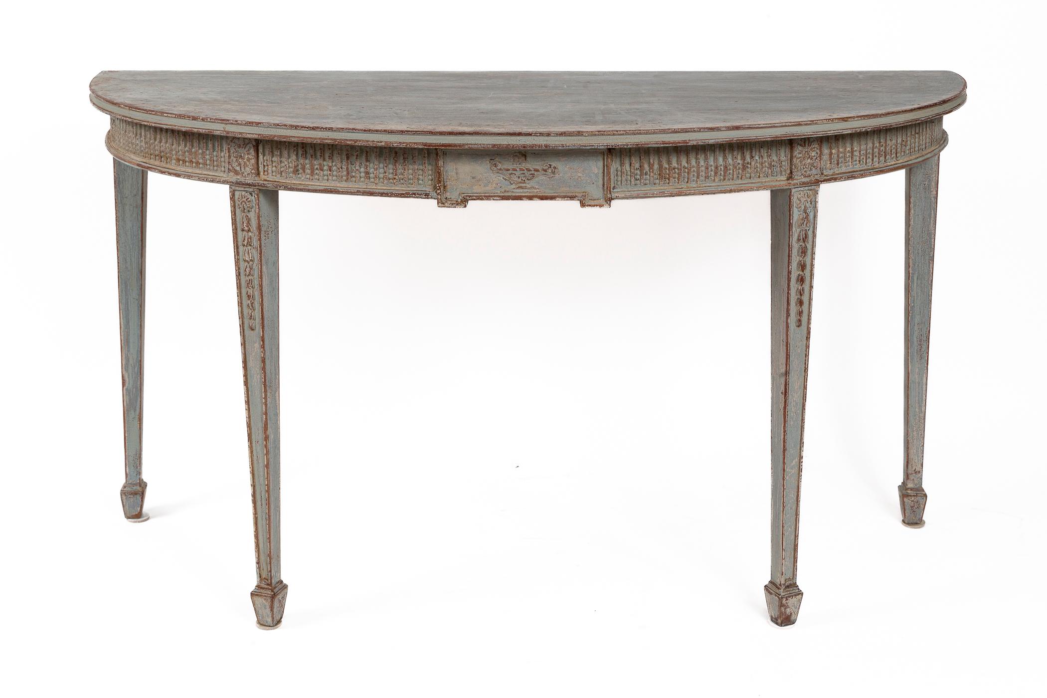 German Long 19th Century Neoclassical Baltic Painted Demilune Console For Sale