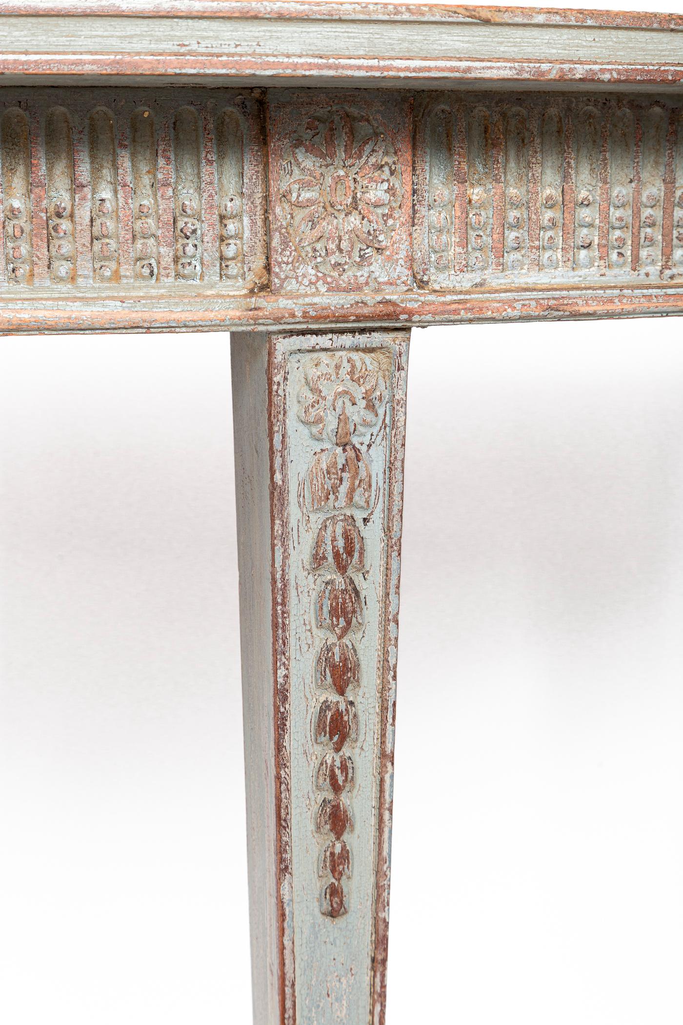 Oak Long 19th Century Neoclassical Baltic Painted Demilune Console For Sale