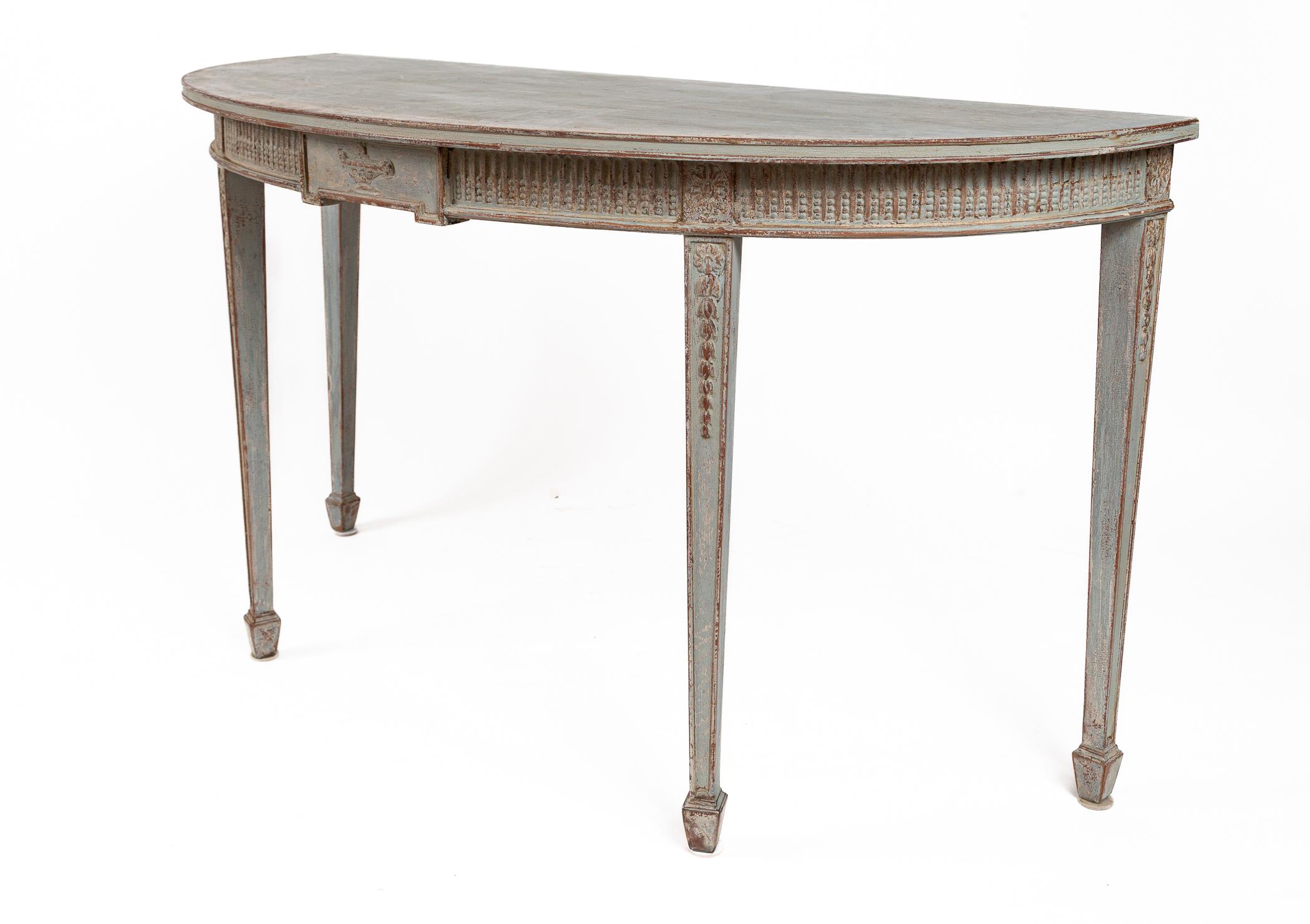 Long 19th Century Neoclassical Baltic Painted Demilune Console For Sale 2