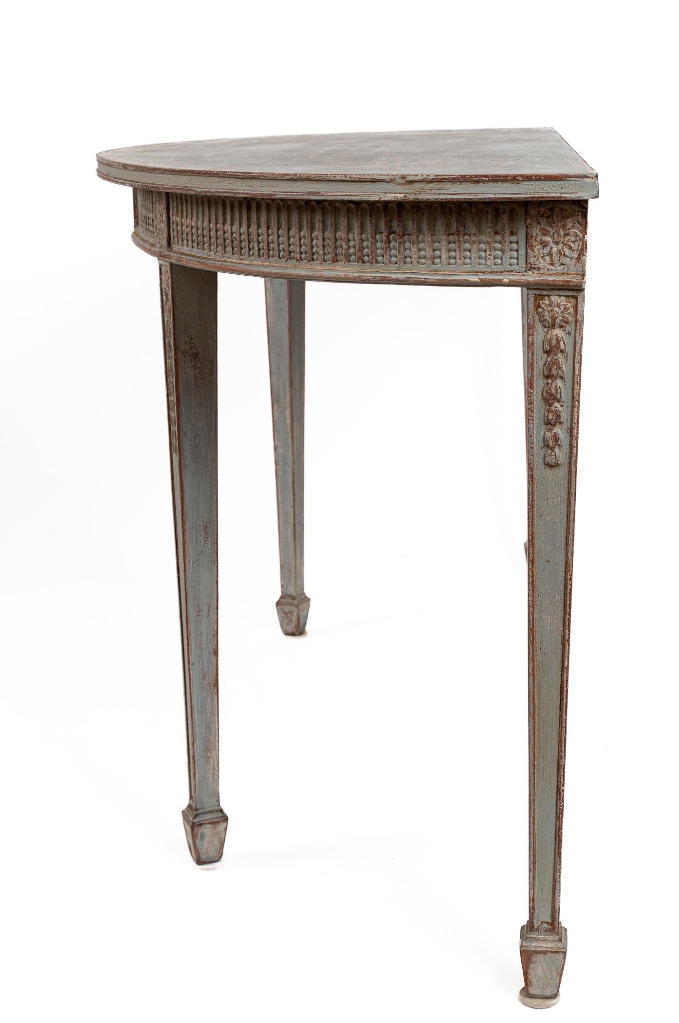 Long 19th Century Neoclassical Baltic Painted Demilune Console For Sale 3