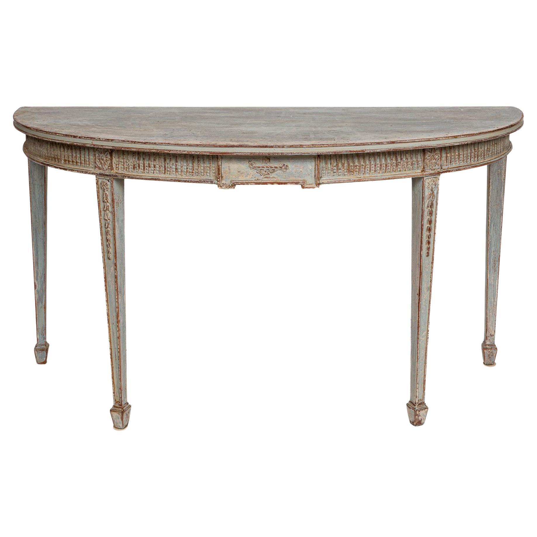 Long 19th Century Neoclassical Baltic Painted Demilune Console For Sale