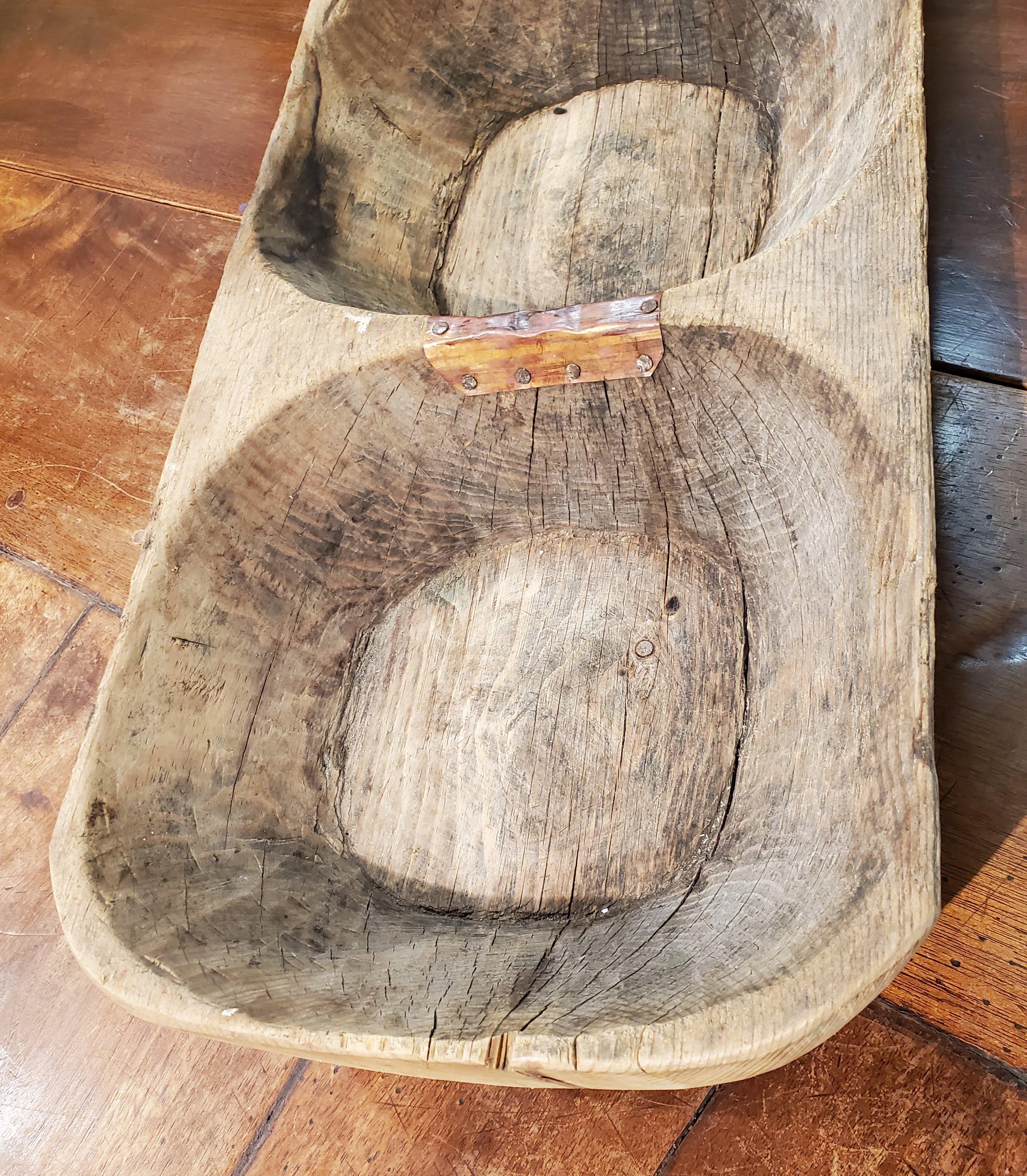 Carved Long 19th Century Turkish Sectional Wood Dough Bowl