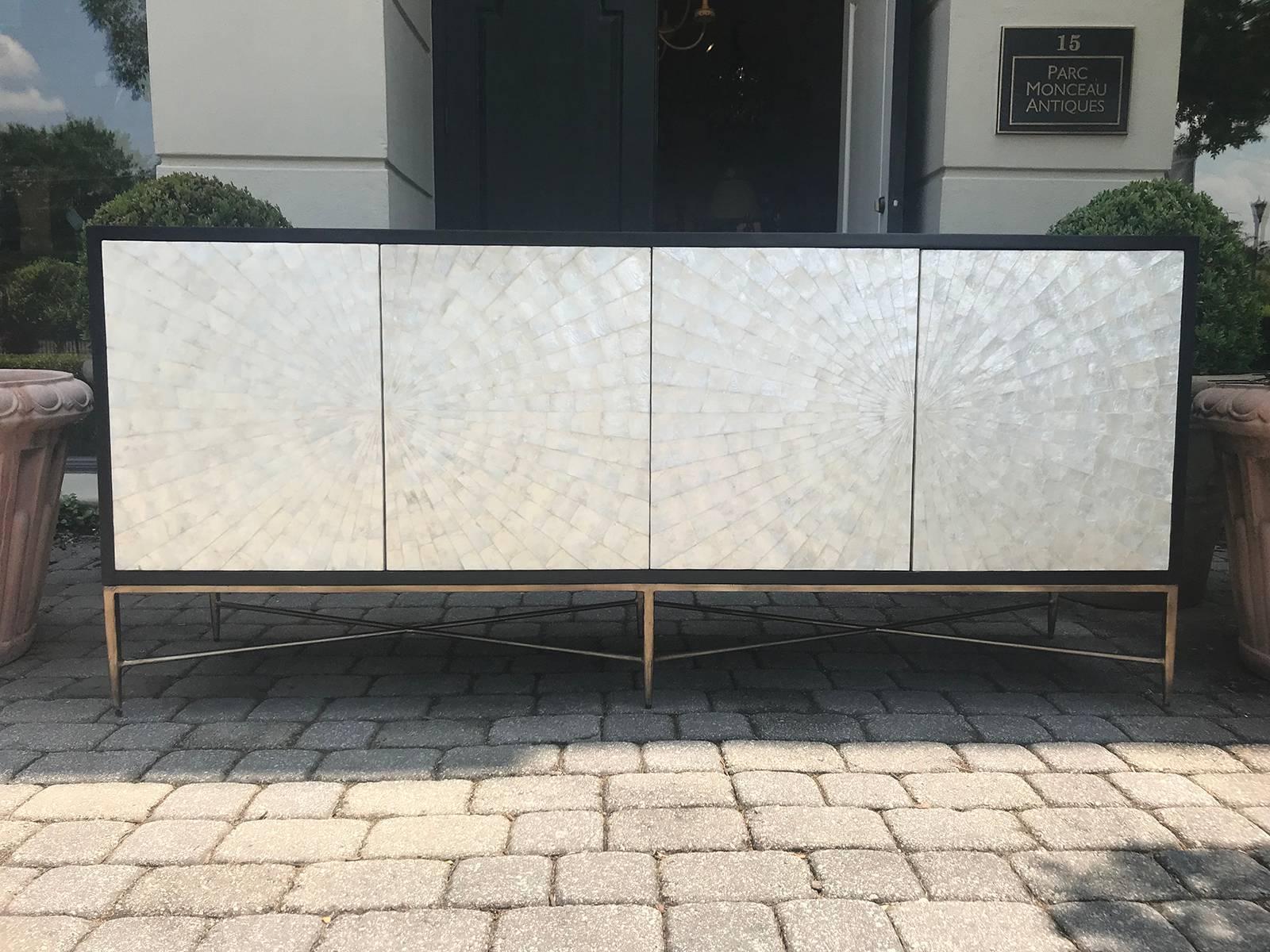 Long 20th Century Bernhardt Capiz Shell Inlay Credenza on Brass Feet 7