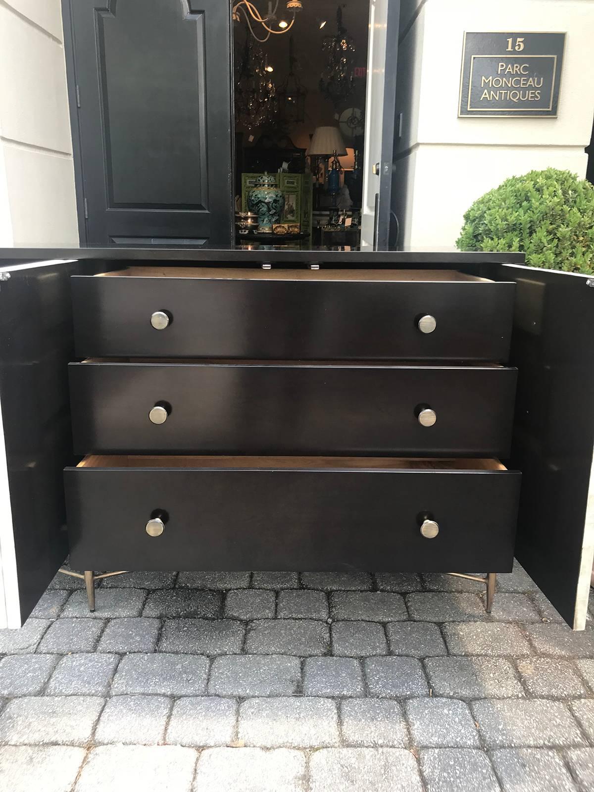 Long 20th Century Bernhardt Capiz Shell Inlay Credenza on Brass Feet 1