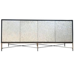 Long 20th Century Bernhardt Capiz Shell Inlay Credenza on Brass Feet