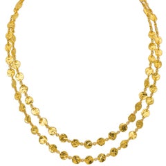 Long 24 Karat Yellow Gold Hammered Gold Coin Necklace