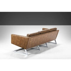 Long 3 Seater Sofa Milo Baughman Style on Chrome Cantilever Base, USA, c. 1970s