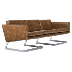 Long 3 Seater Sofa by Milo Baughman in Vegan Leather Set on a Chrome