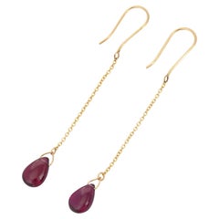 Garnet Chain Dangle Drop Earrings in 18 Karat Yellow Gold