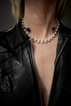 Long 35" White Pearl Necklace Labradorites Gold Filled Clasp J Dauphin