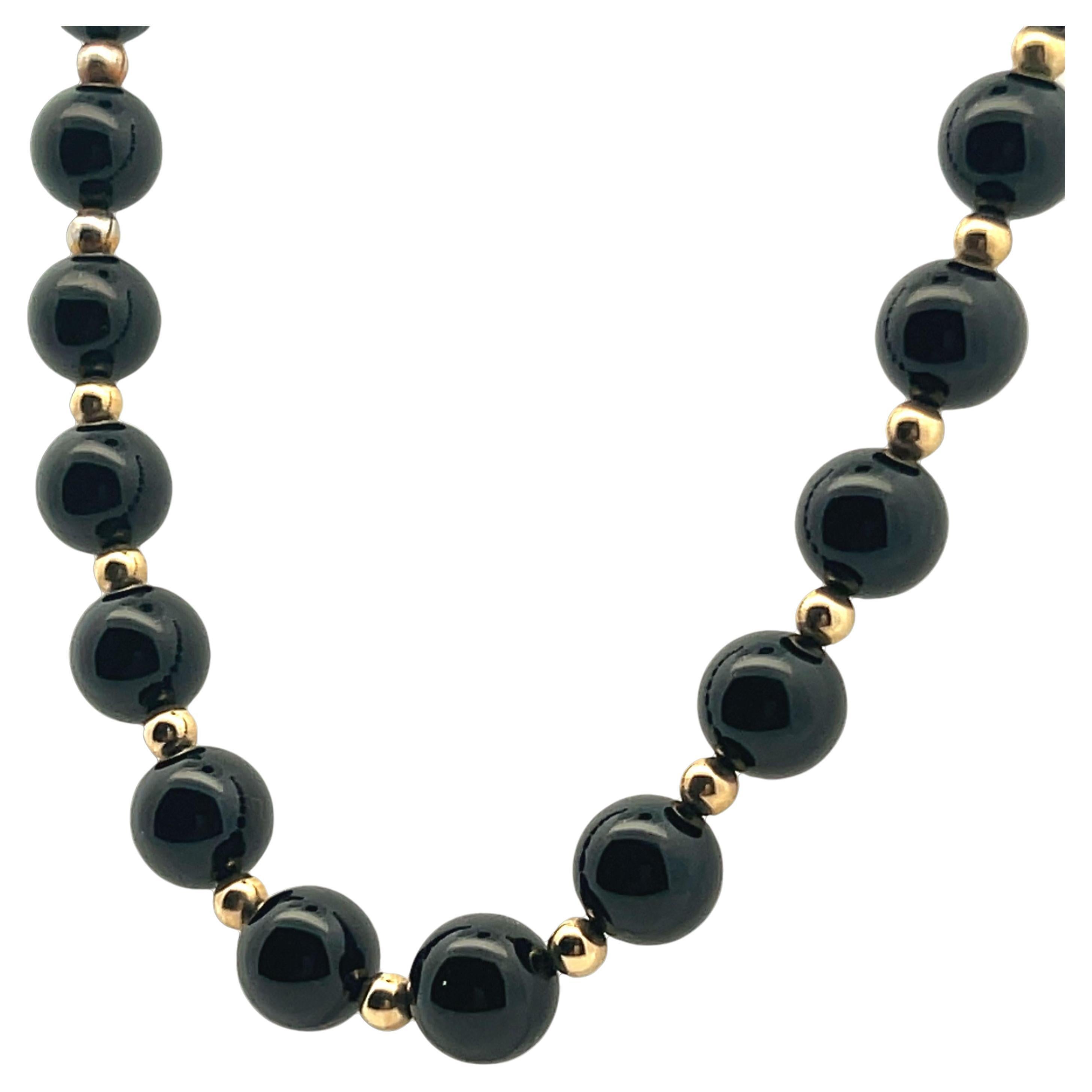 Long 36” 14k 10mm Round Black Onyx Bead Necklace