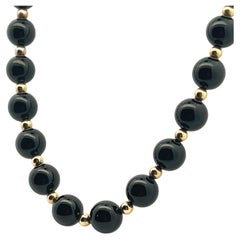 Long 36” 14k 10mm Round Black Onyx Bead Necklace