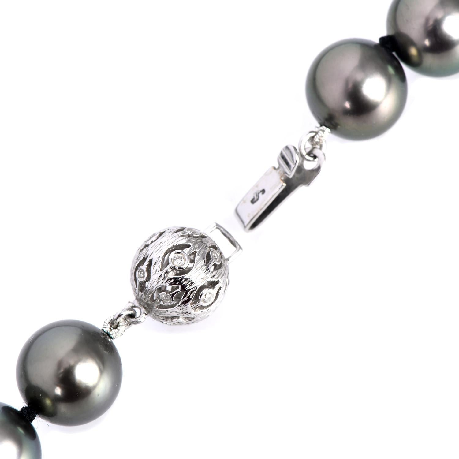 Long 36 inches 13-10mm South Sea Pearl Diamond Round Gold Clasp Necklace In Excellent Condition In Miami, FL