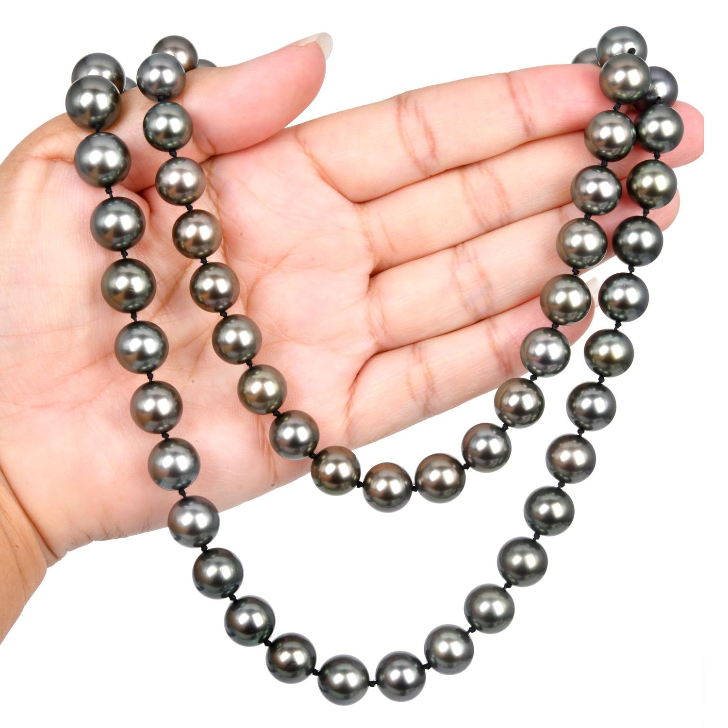 Women's Long 36 inches 13-10mm South Sea Pearl Diamond Round Gold Clasp Necklace