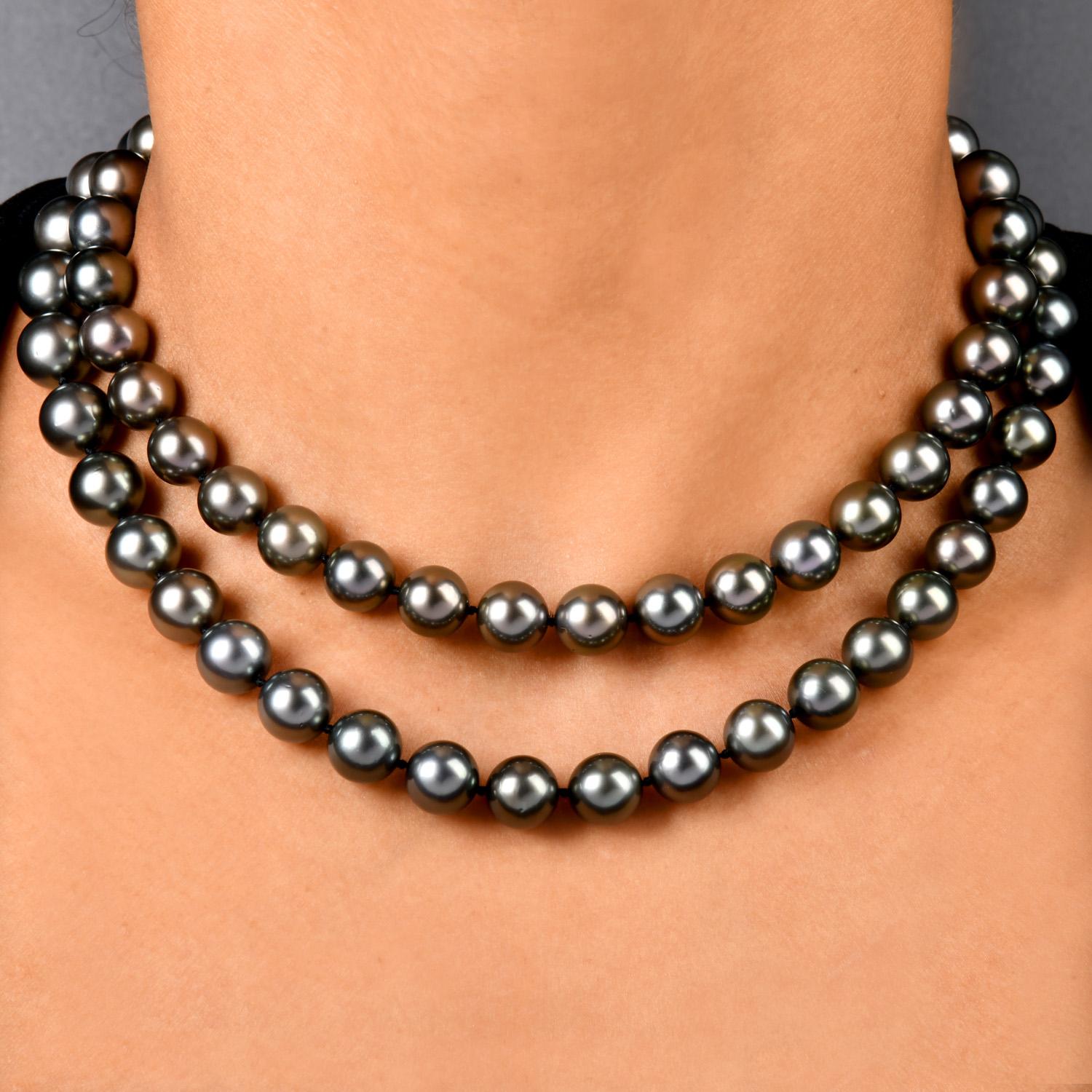 Long 36 inches 13-10mm South Sea Pearl Diamond Round Gold Clasp Necklace 1