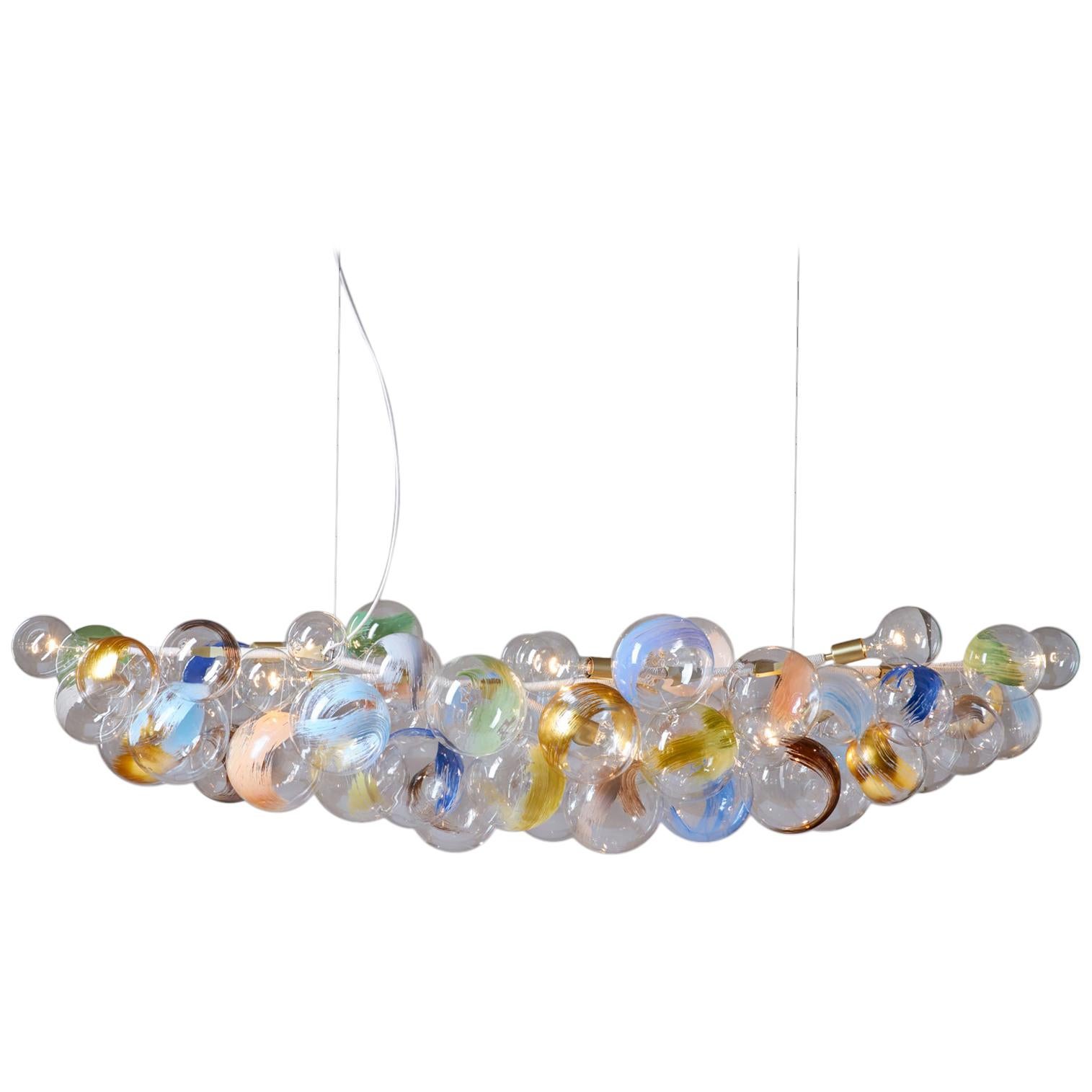 Long 80 Strokes Bubble Chandelier in Satin Brass and Natural Cotton by Pelle