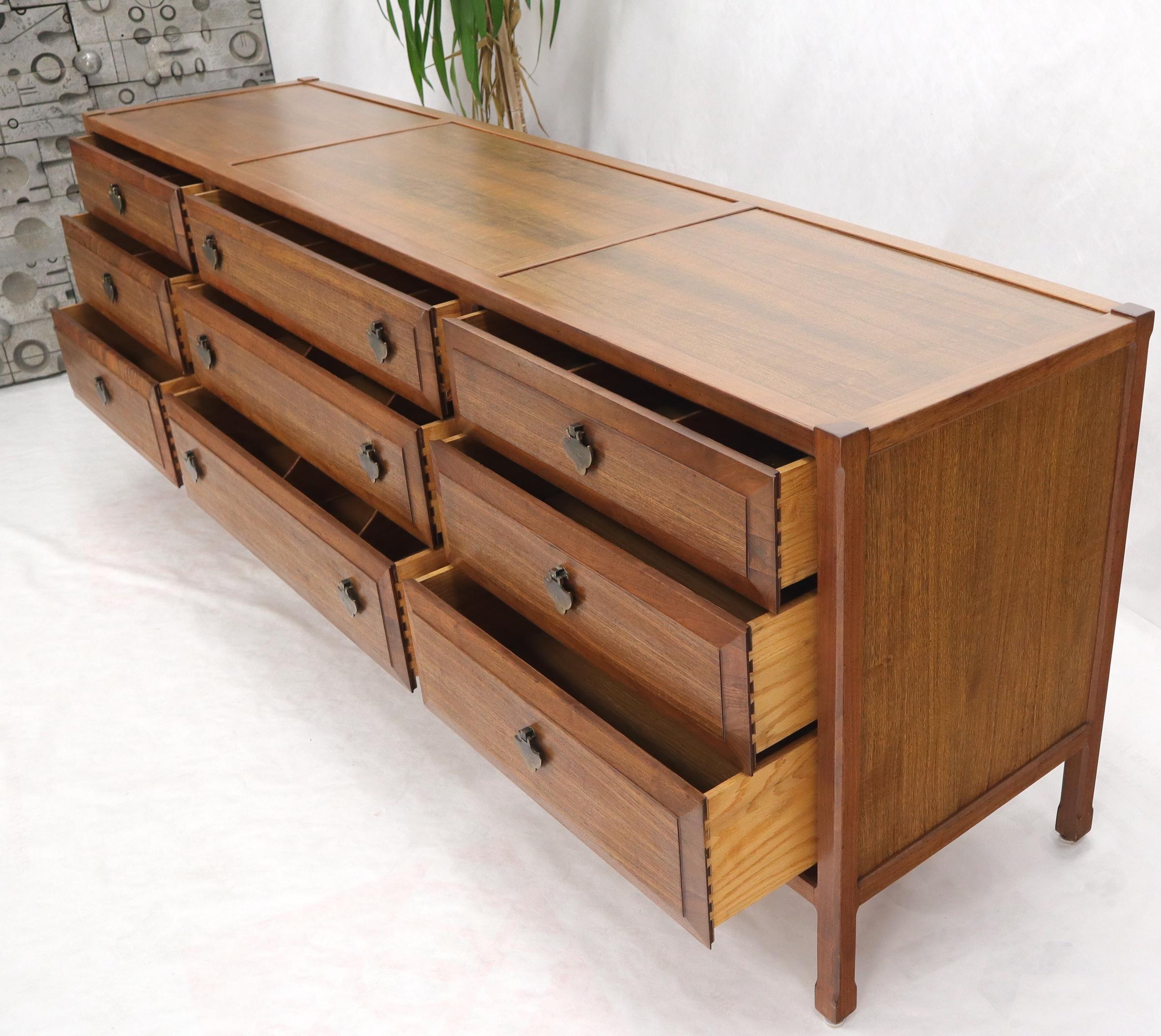 20th Century Long 9 Beveled Front Drawers Dresser Credenza by Widdicomb For Sale