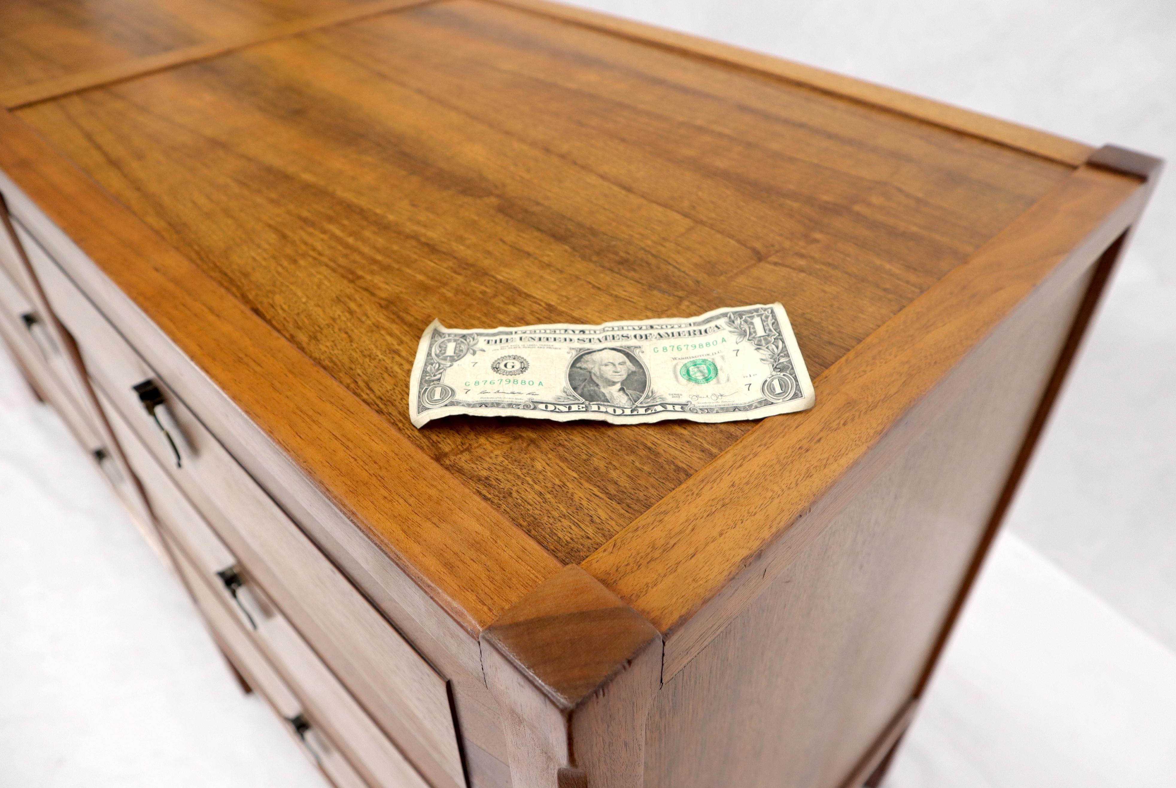 Mid-Century Modern extra long 9 beveled drawers oak interior dresser credenza.