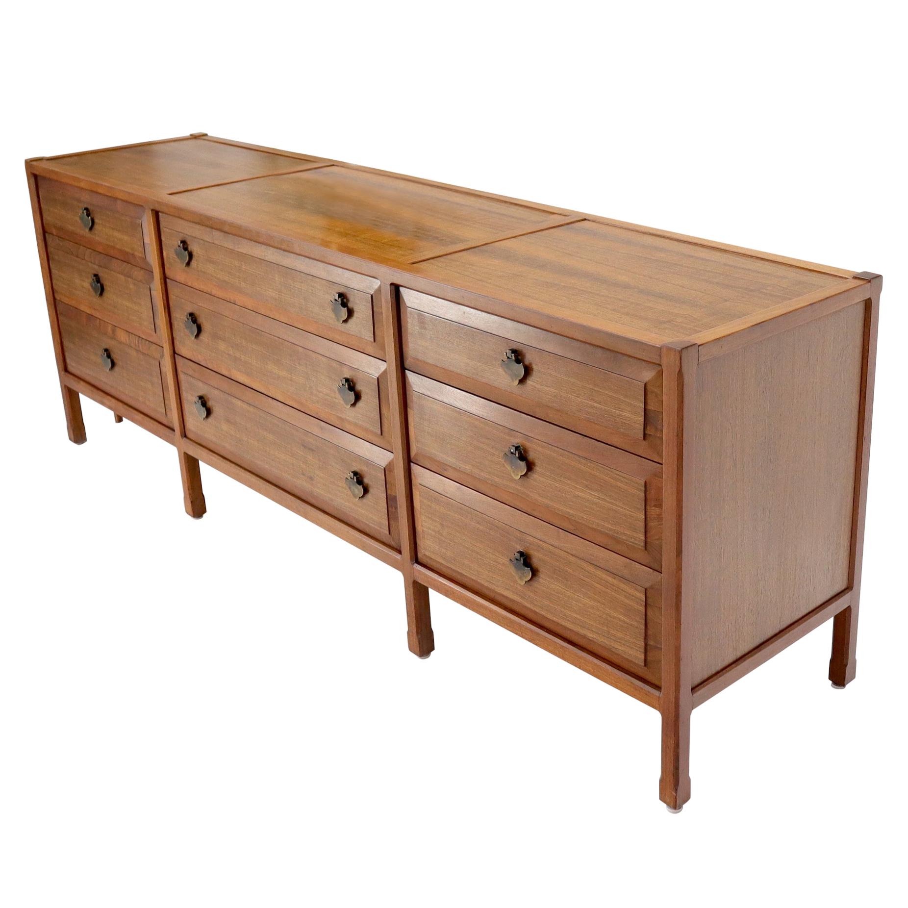 Long 9 Beveled Front Drawers Dresser Credenza by Widdicomb For Sale