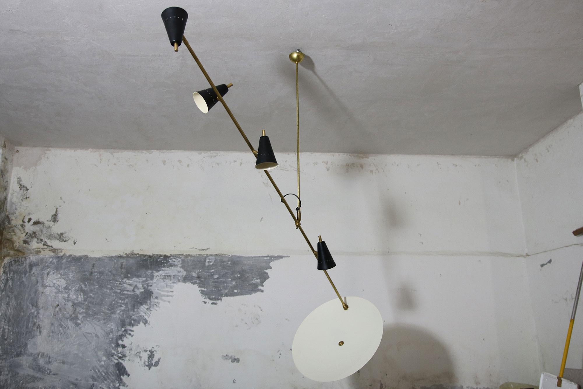 Long & Adjustable Italian Modern Ceiling Lamp, Stilnovo Style Chandelier Pendant In Good Condition In Hamminkeln, DE