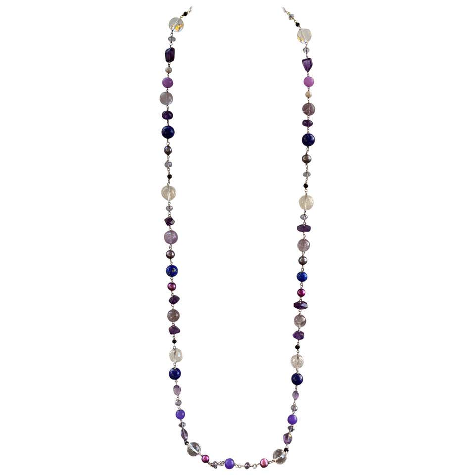 Large Statement Gemstone Necklace in Sterling Silver For Sale at 1stDibs