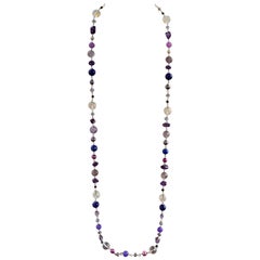 Long Amethyst and Multi-Gemstone Beaded Necklace with Sterling Silver Clasp
