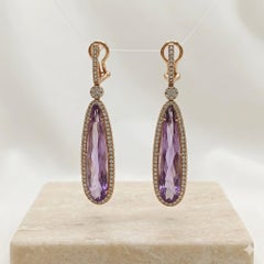 Long Amethyst Diamond Drop Earrings in Rose Gold, 13.75 Carats Amethyst, 2008