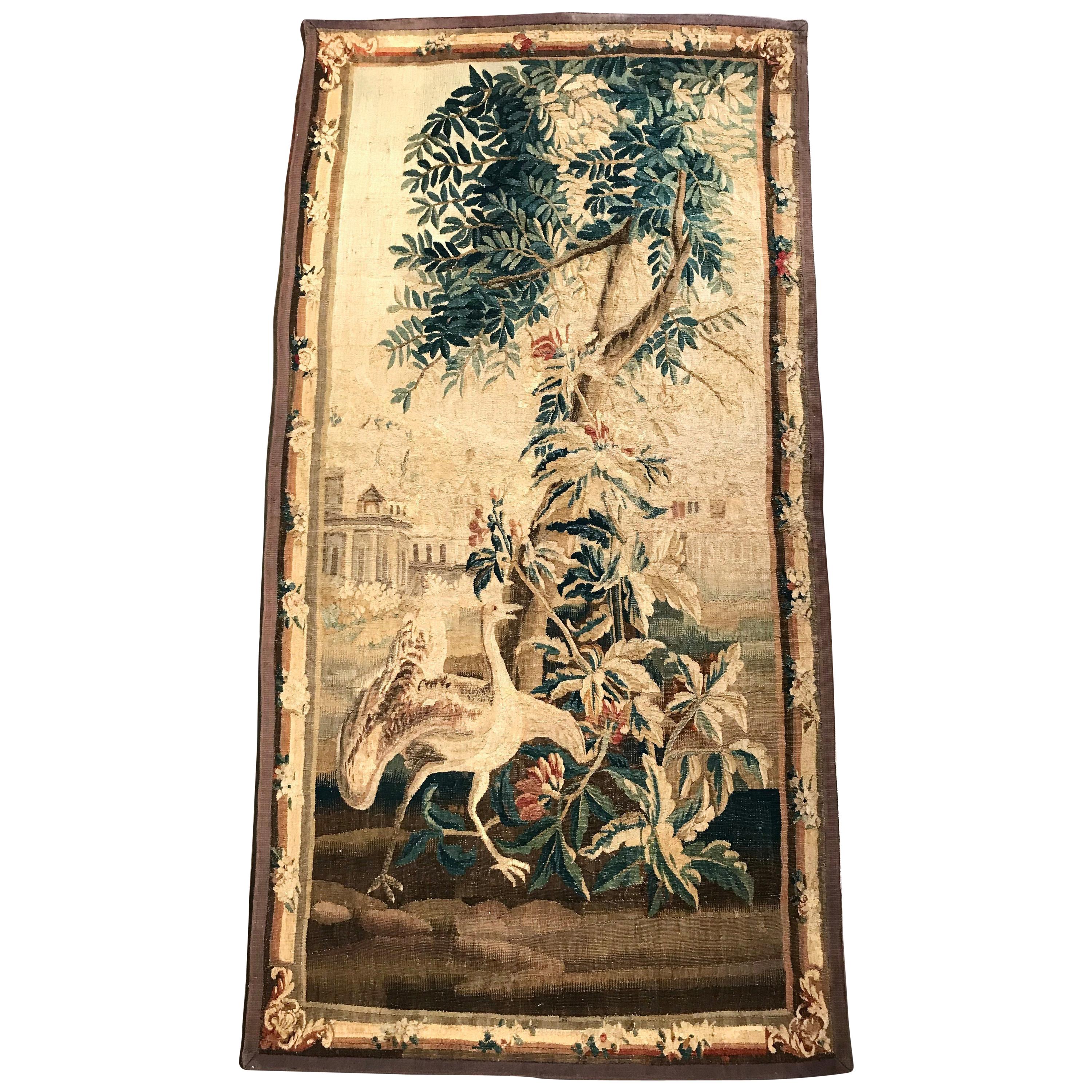 Long and Narrow 18th Century French Verdure Aubusson Tapestry with Ostrich