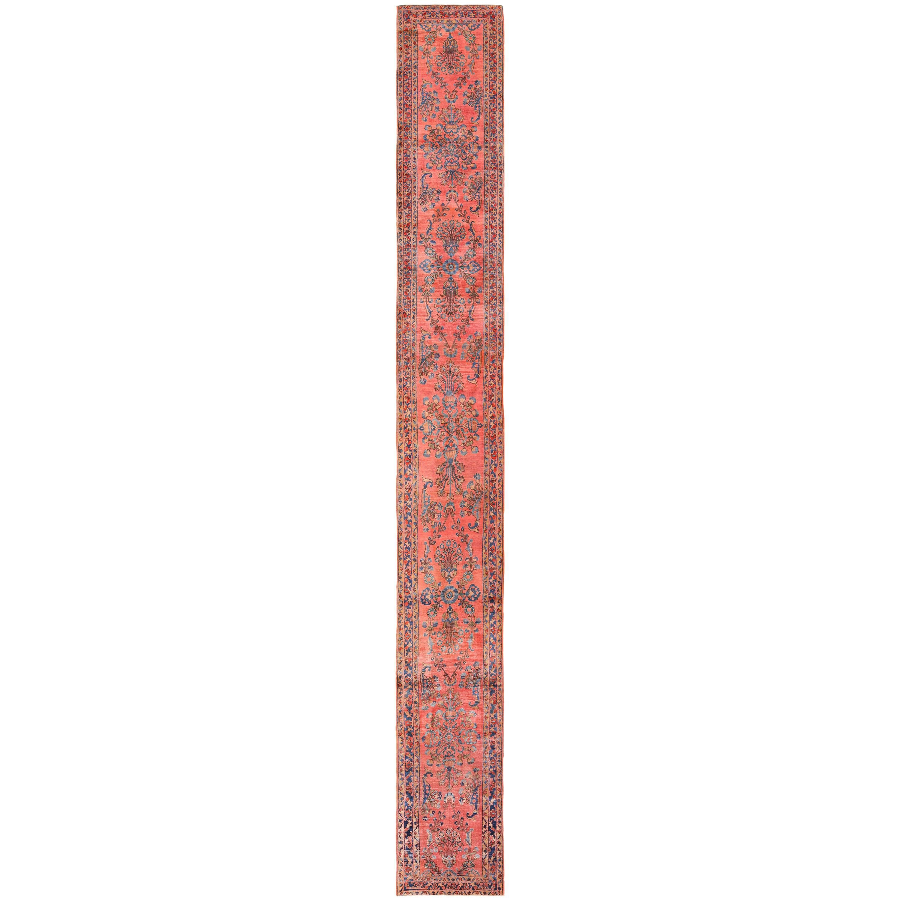 Long and Narrow Antique Persian Sarouk Runner Rug