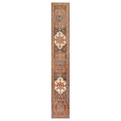 Long and Narrow Antique Persian Tabriz Runner Rug. Size: 3 ft x 17 ft 4 in