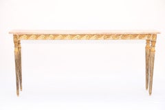 Long and Narrow Italian Parcel-Gilt Marble-Top Console with Scrolling Wave Apron