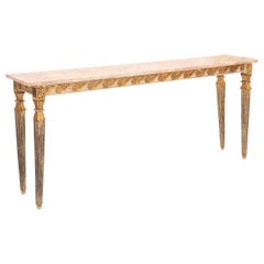 Long and Narrow Italian Parcel-Gilt Marble-Top Console with Scrolling Wave Apron