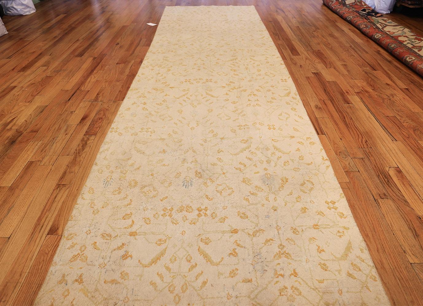 Beautiful Long and Narrow Size and Extremely Luxurious Ivory Cotton Pile Indian Agra Antique Runner Rug, Rug Origin and Type: Antique Indian Area Rug, Circa / Approximate Weaving Date: 1900