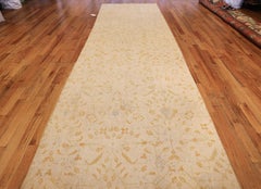 Long and Narrow Luxurious Ivory Indian Agra Antique Runner Rug 4'6" x 26'6"