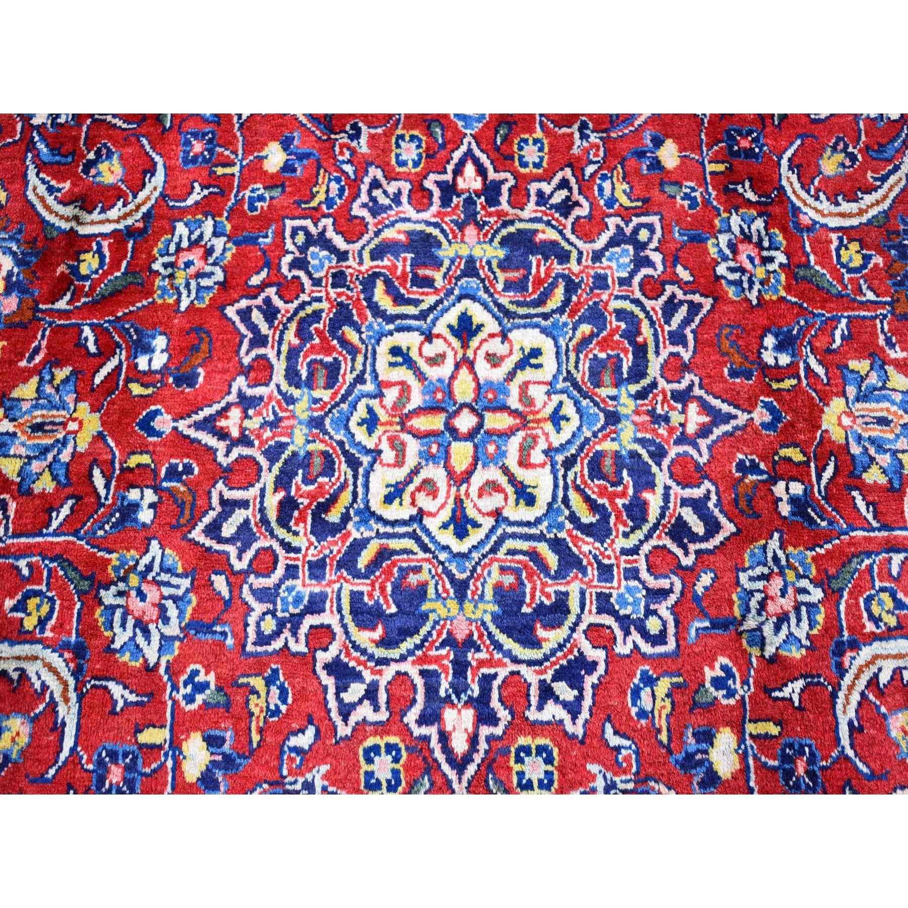 Hand-Knotted Long and Narrow Vintage Persian Kashan Thick and Plush Wool Hand Knotted Rug For Sale