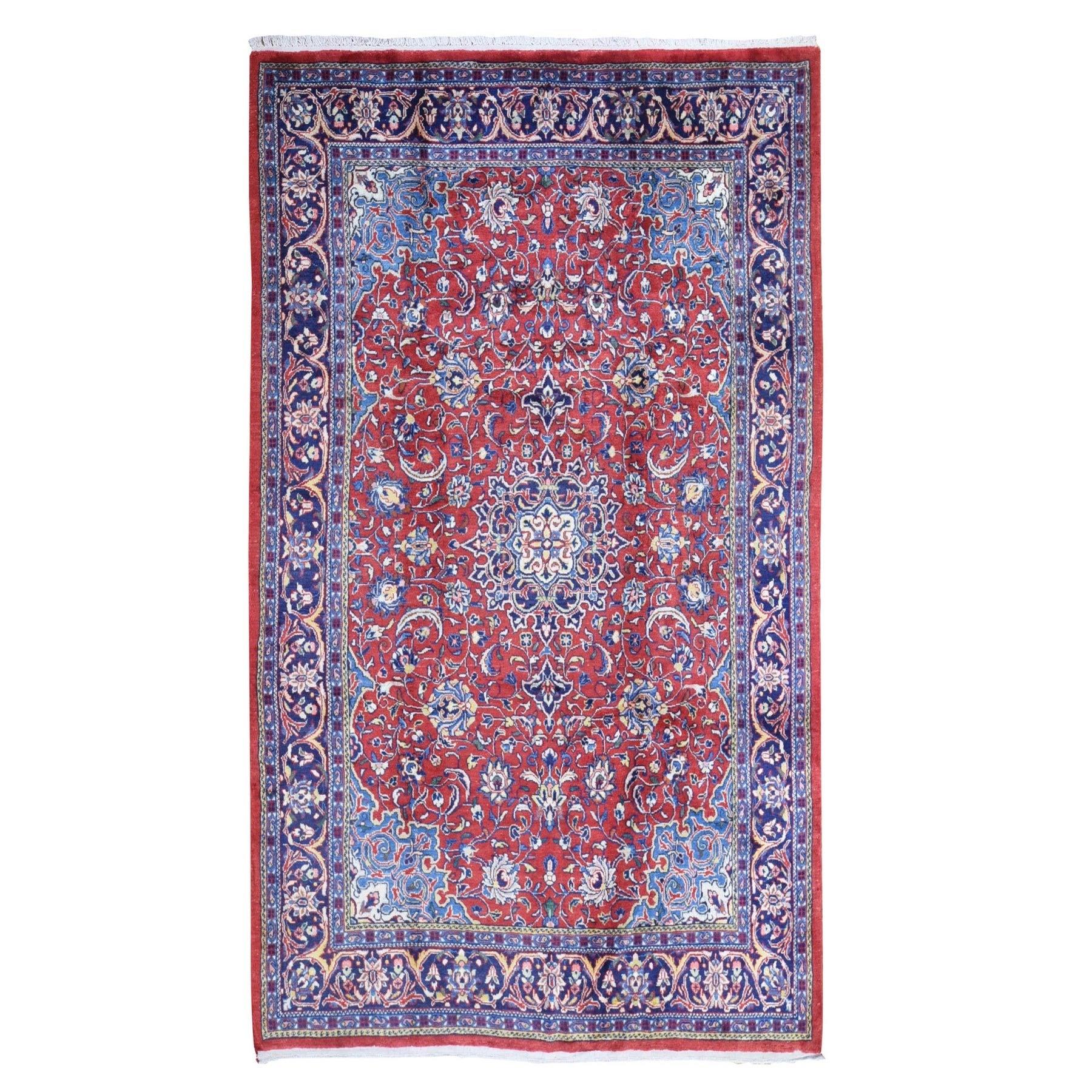 Long and Narrow Vintage Persian Kashan Thick and Plush Wool Hand Knotted Rug For Sale