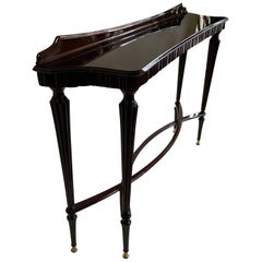 Shallow Polished Dark Wood Console Attributed to Paolo Buffa, Italy, circa 1940s