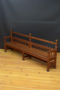 Long and Stylish Victorian Gothic Revival Hall Bench in Oak / Church Pew