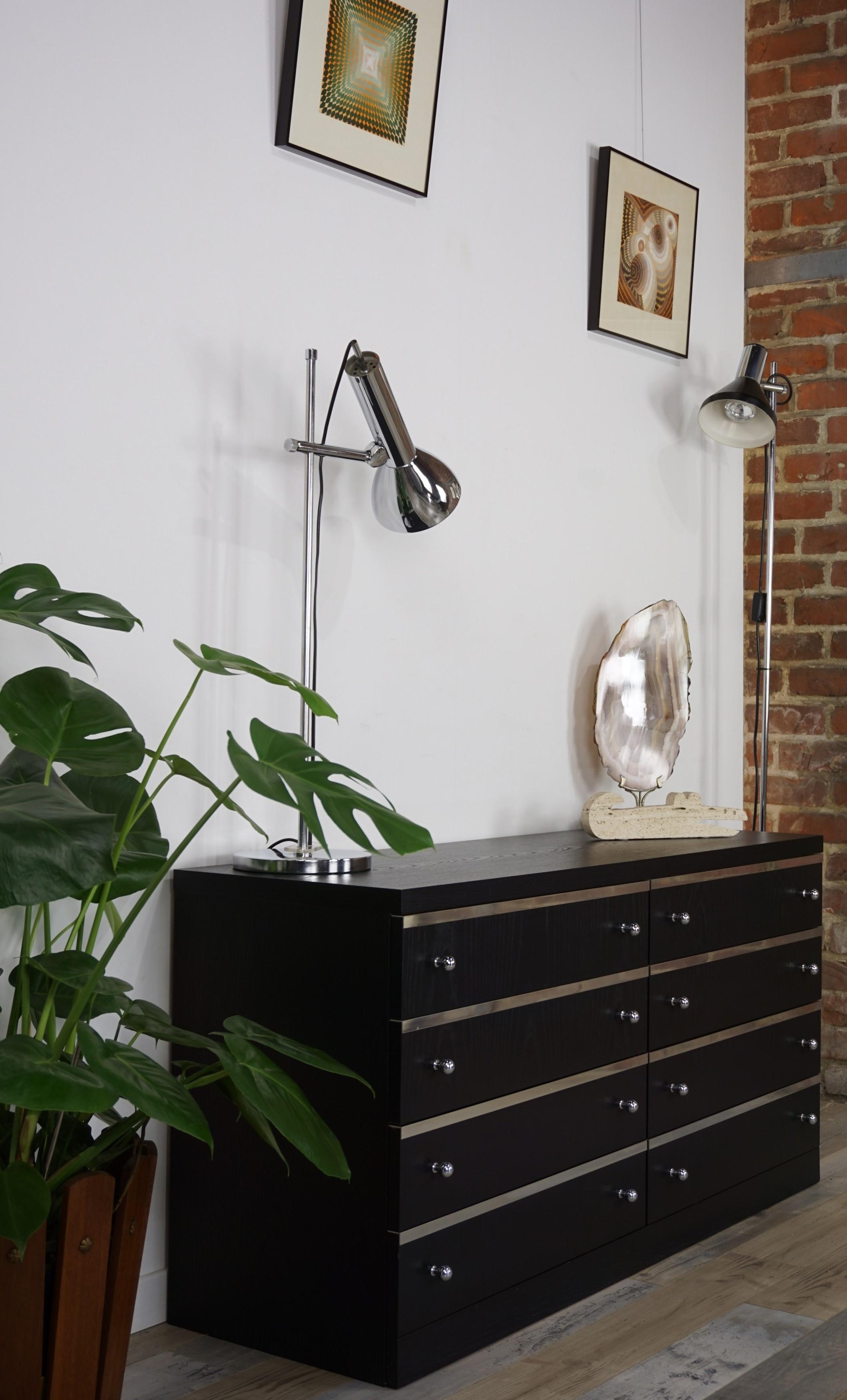 Long and Vintage Chest of Drawers in Black Wooden with Chrome Details 2