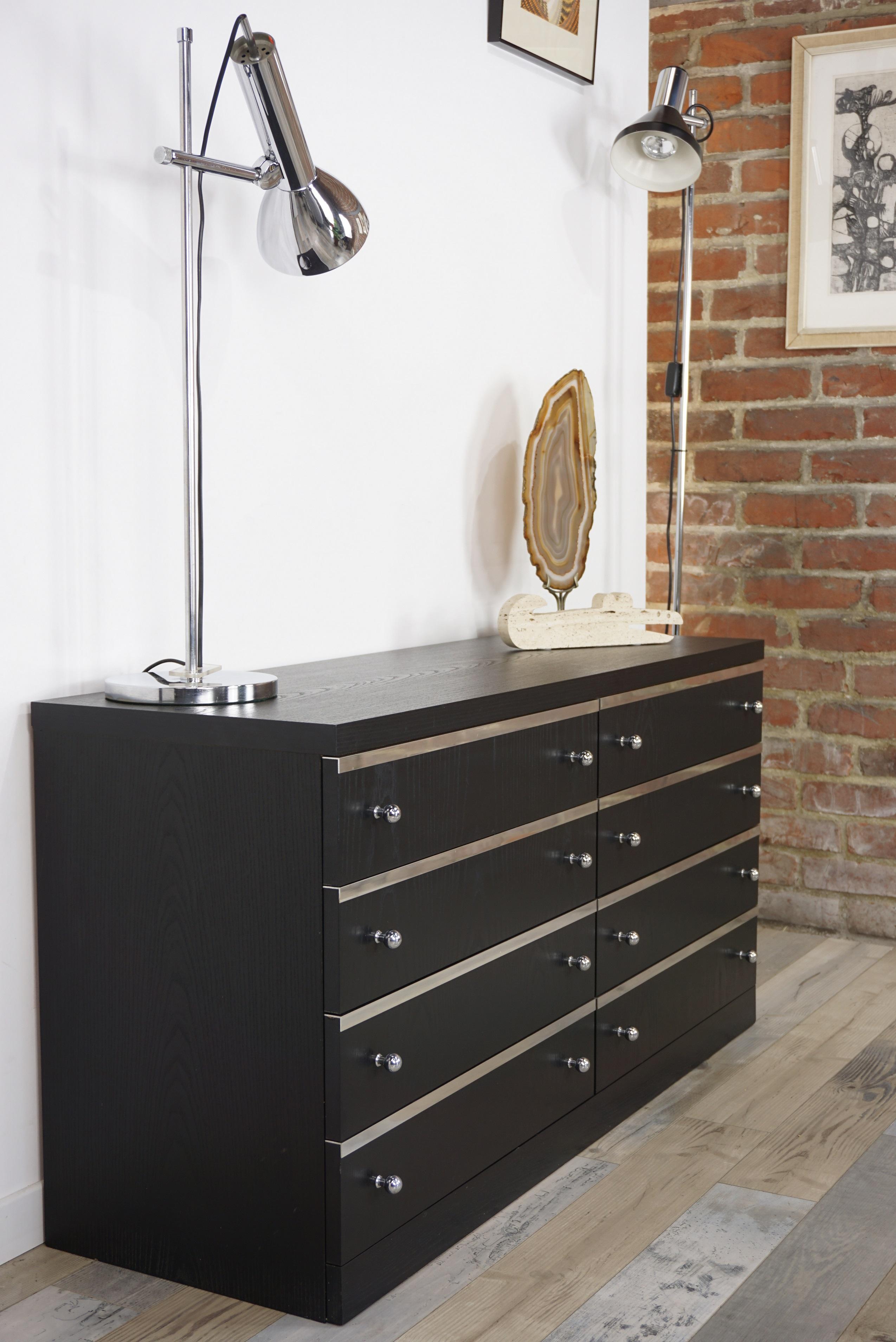 Long and Vintage Chest of Drawers in Black Wooden with Chrome Details 3