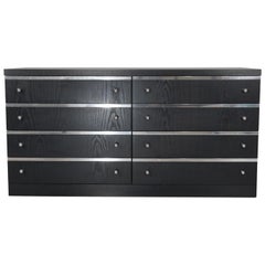 Long and Vintage Chest of Drawers in Black Wooden with Chrome Details