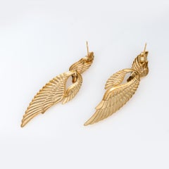 Long Angel Wing Earrings Vintage 14k Yellow Gold Drops Estate Jewelry