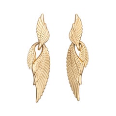 Long Angel Wing Earrings Vintage 14k Yellow Gold Drops Estate Jewelry