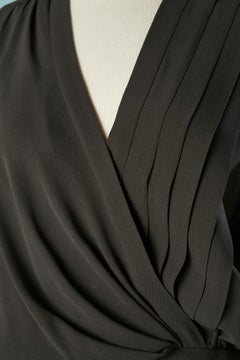 Long anthracite silk chiffon evening dress wrapped and pleated Chanel Boutique