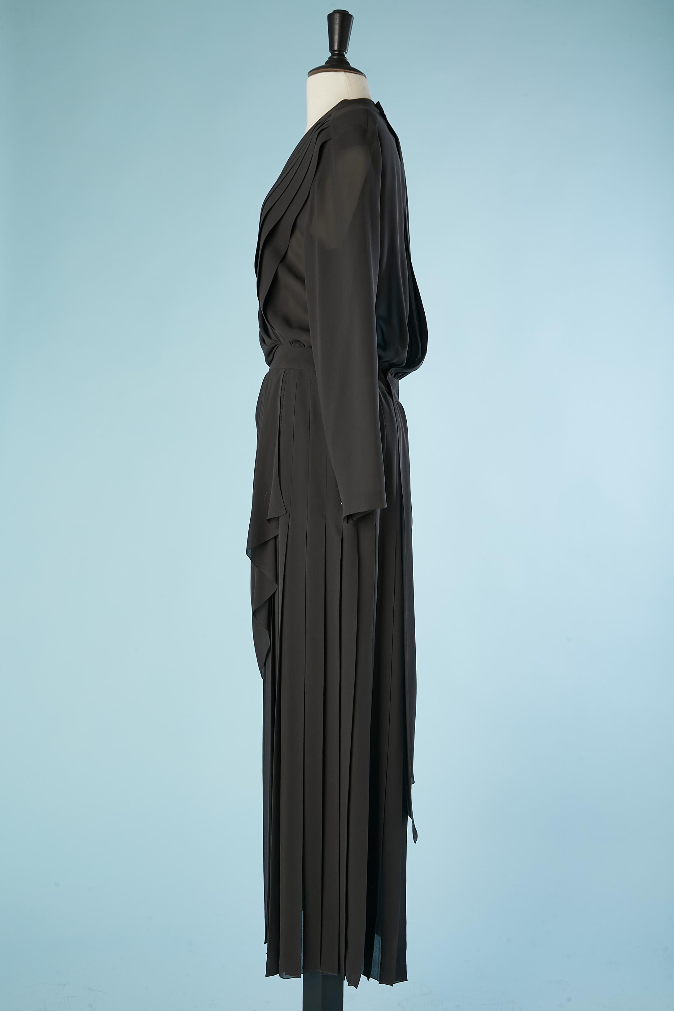 Women's Long anthracite silk chiffon evening dress wrapped and pleated Chanel Boutique  For Sale