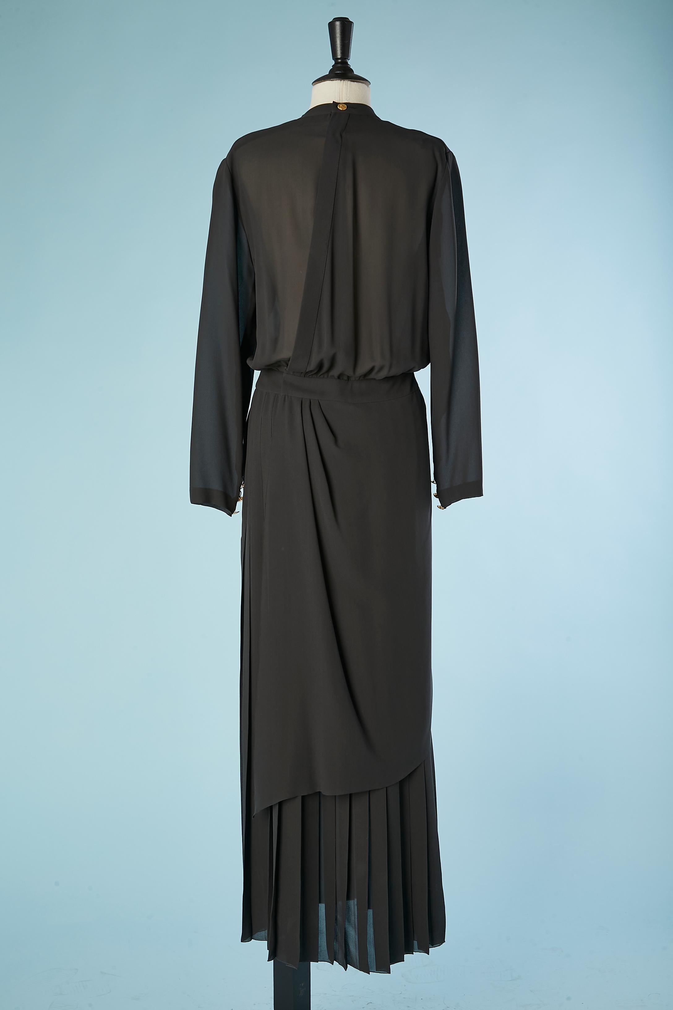 Long anthracite silk chiffon evening dress wrapped and pleated Chanel Boutique  For Sale 1