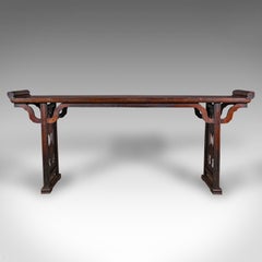 Longue table d'autel ancienne, orme oriental, affichage, A Hall, dynastie Qing, victorienne